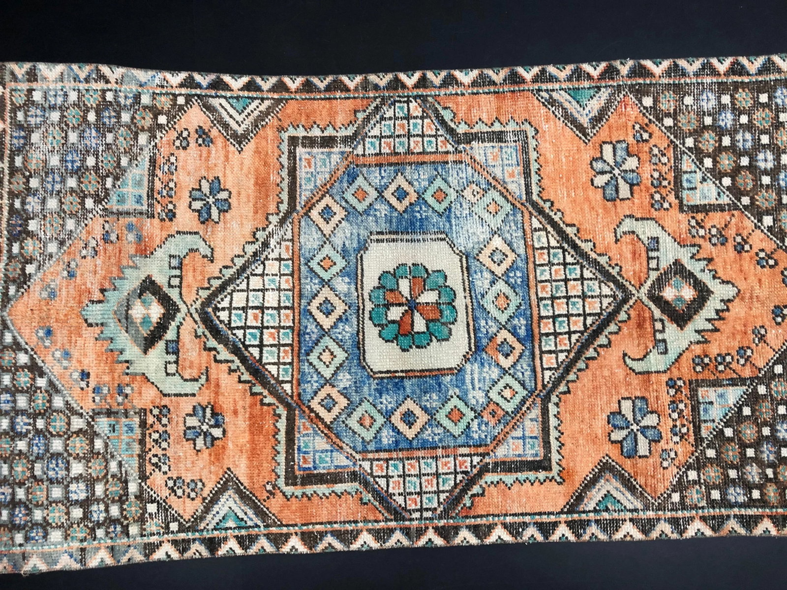 Vintage Turkish Anatolian Orange Rug - 8