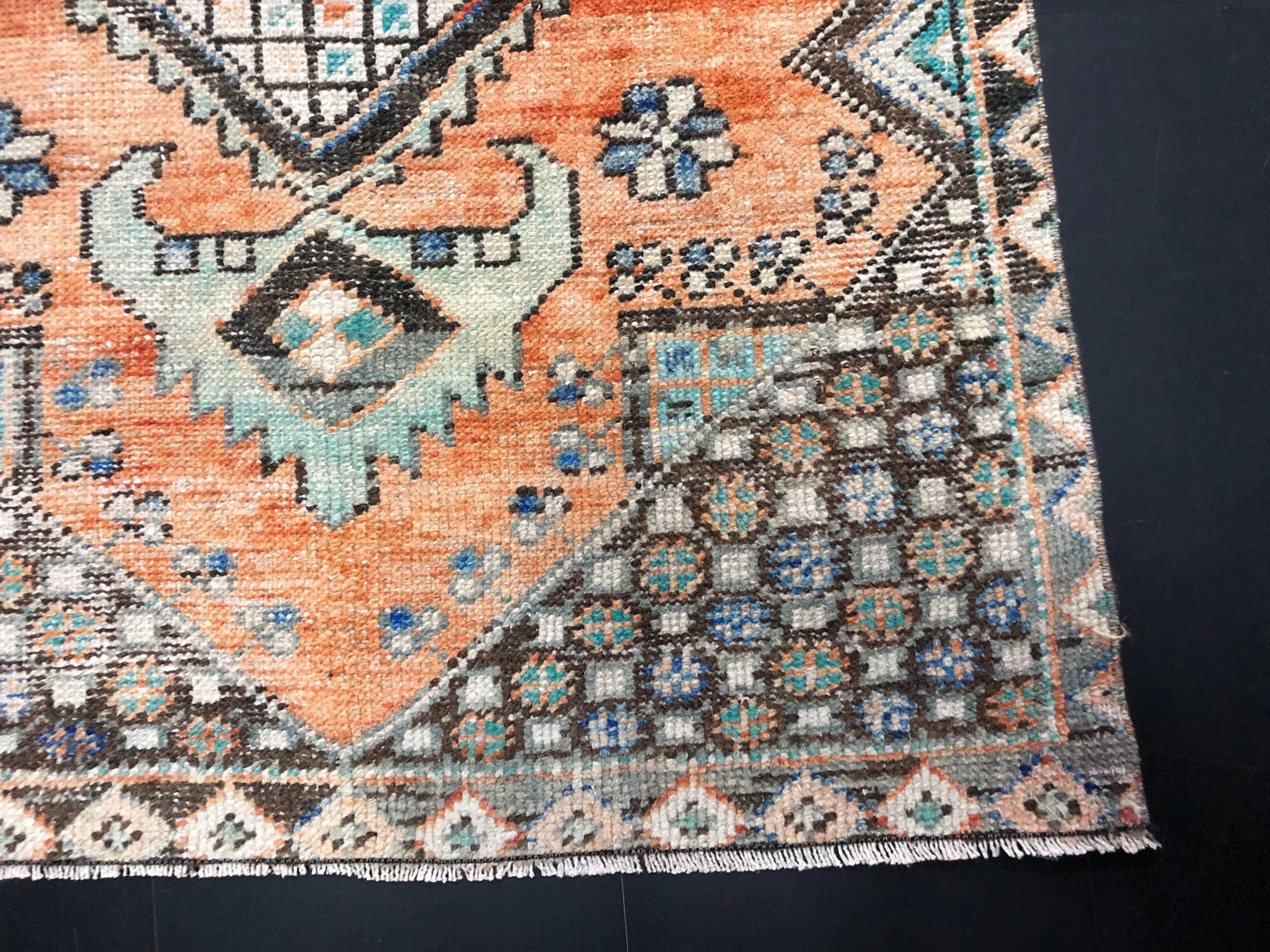 Vintage Turkish Anatolian Orange Rug - 9