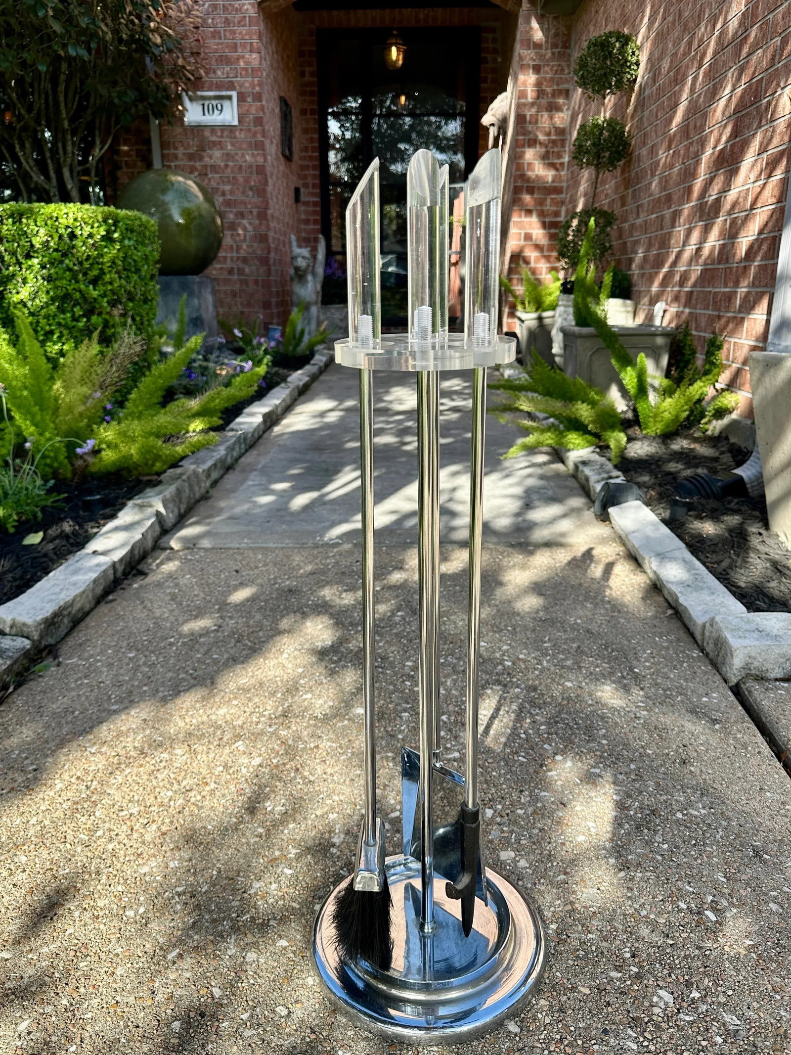 Hollywood Regency Mid-Century Modern Lucite & Chrome Fireplace Tool Set - 5