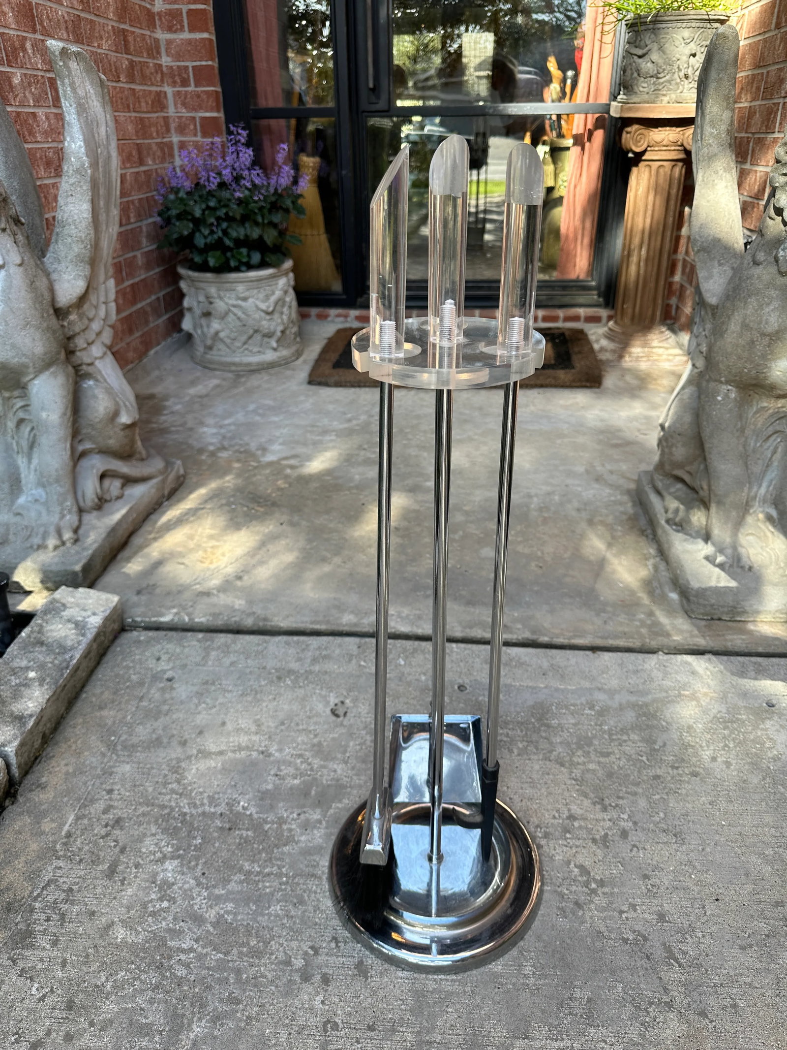 Hollywood Regency Mid-Century Modern Lucite & Chrome Fireplace Tool Set - 6