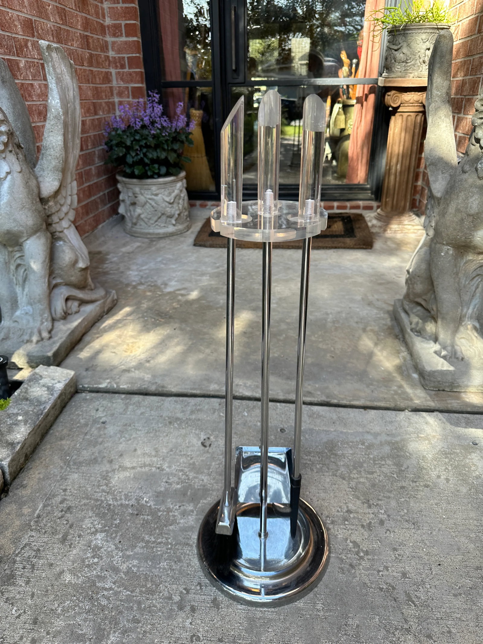 Hollywood Regency Mid-Century Modern Lucite & Chrome Fireplace Tool Set - 7