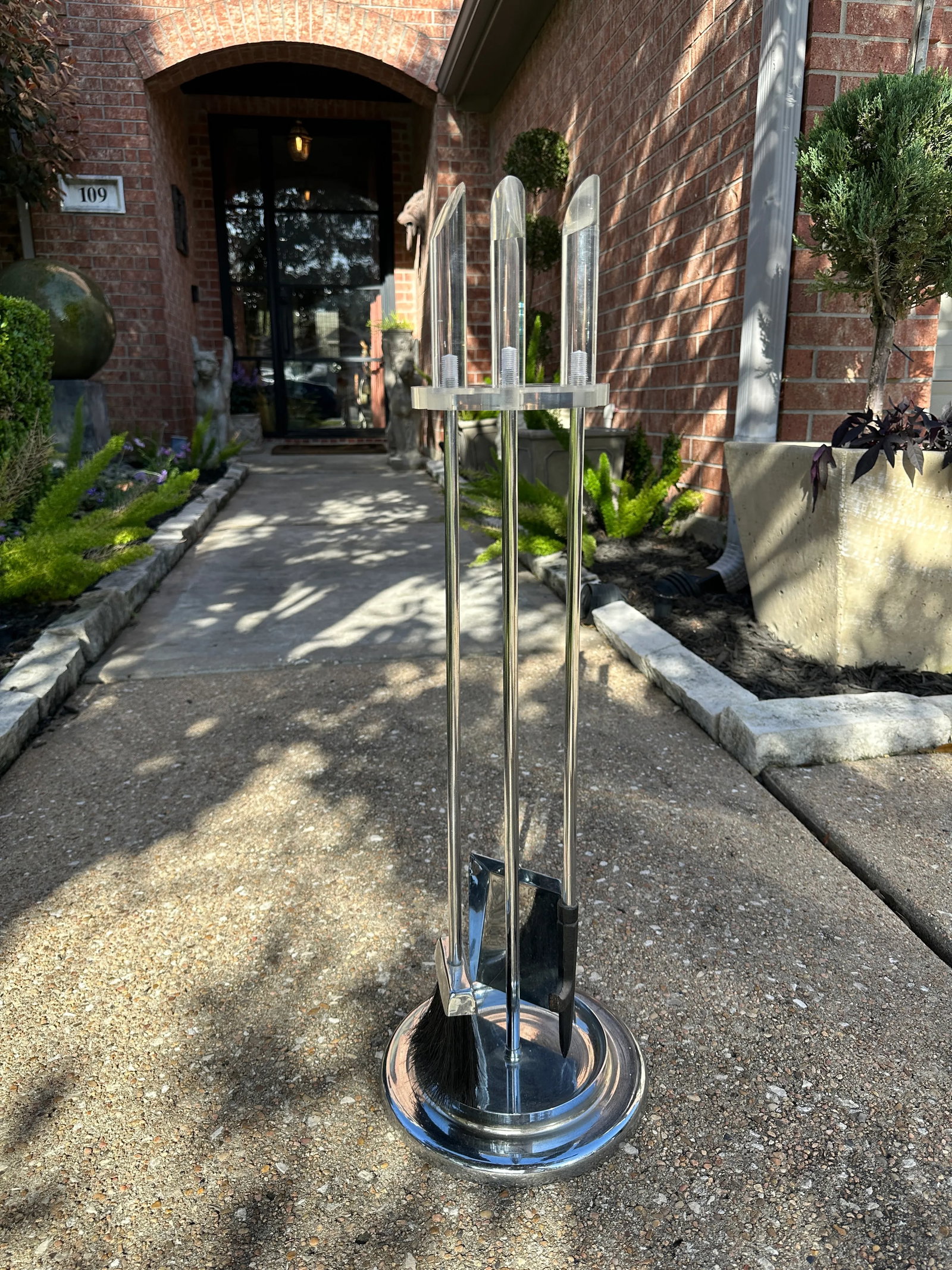 Hollywood Regency Mid-Century Modern Lucite & Chrome Fireplace Tool Set - 8