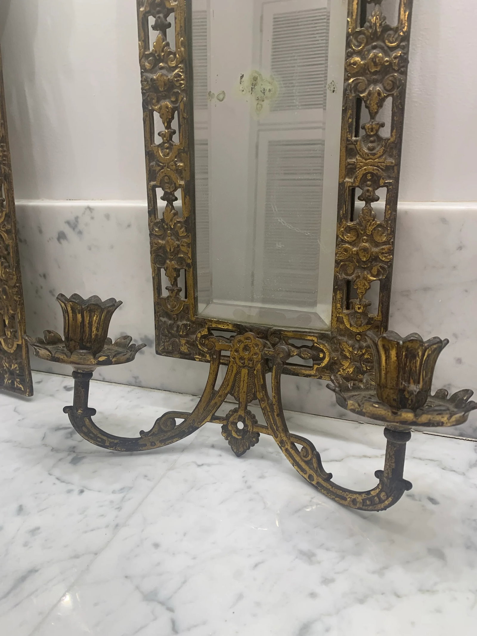 Vintage B&h Brass Wall Mirror Beveled Glass 3598- 3 Pieces - 2