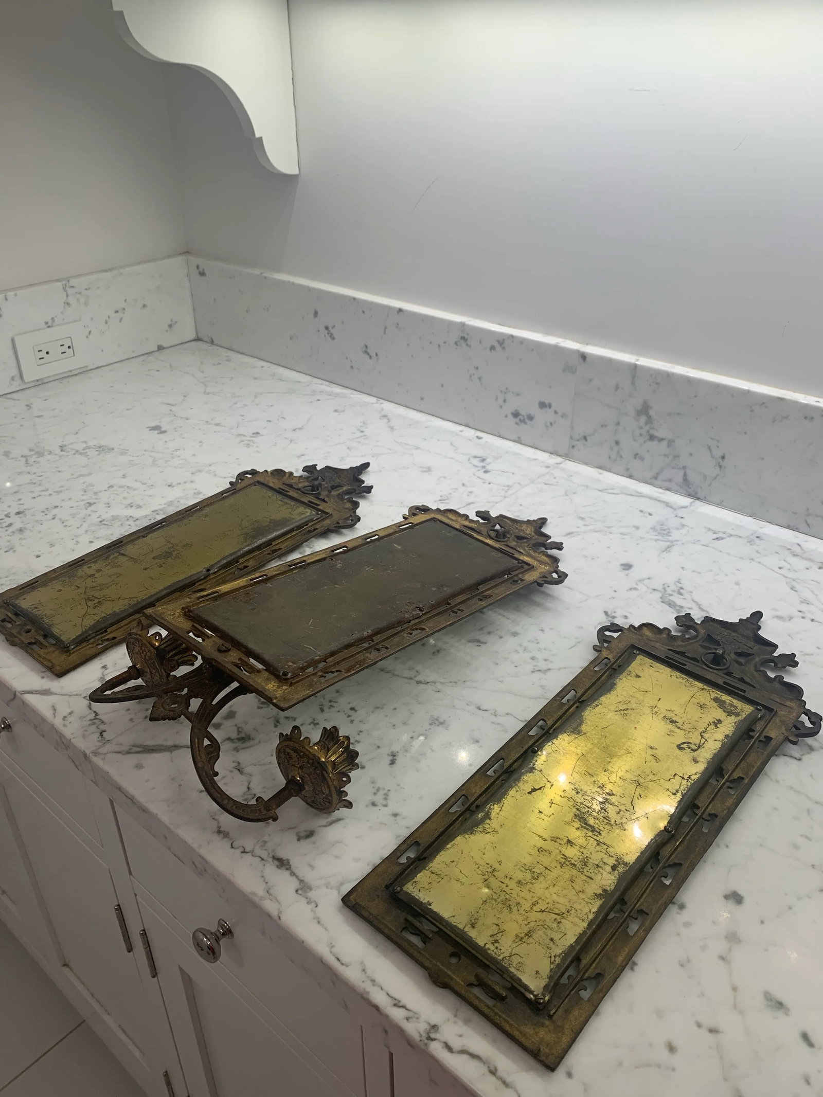 Vintage B&h Brass Wall Mirror Beveled Glass 3598- 3 Pieces - 3