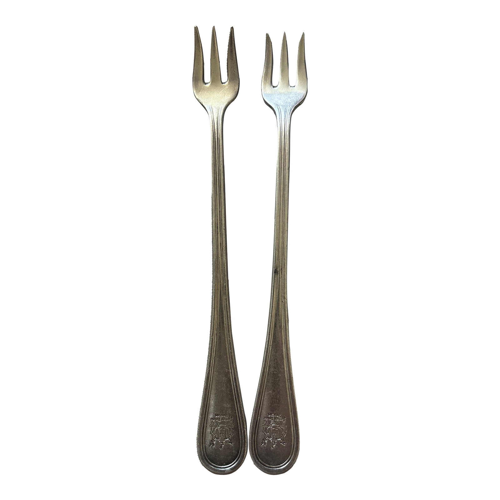 Antique International Silver Co. Hotel Ware Silver Plate Trident Oyster Forks Set of 2 From the Park: Antique International Silver Co. Trident Oyster Forks custom engraved for the Parker House hotel in Boston - Set of 2 Length: 6" Circa 1910 Connecticut Excellent antique condition per gallery