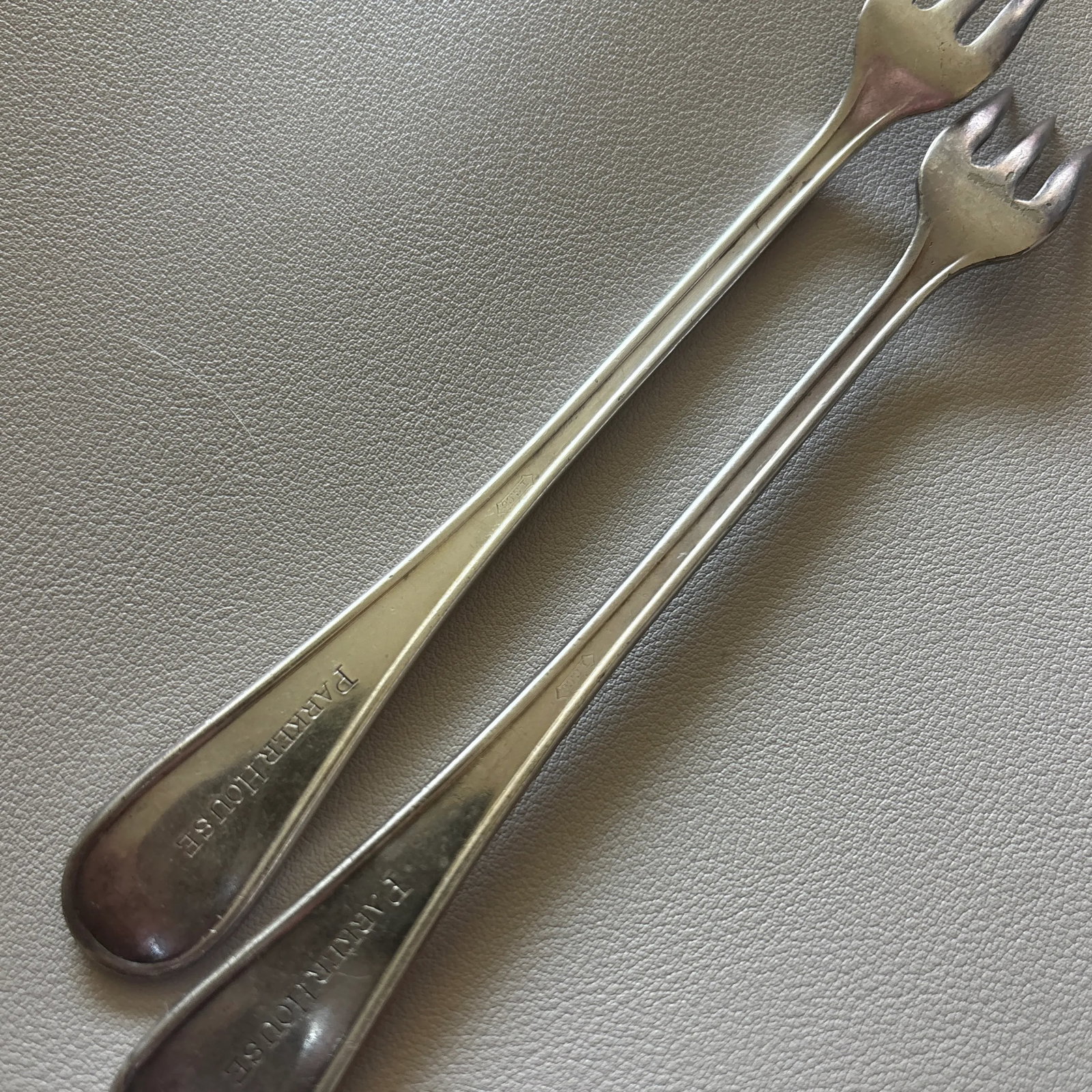 Antique International Silver Co. Hotel Ware Silver Plate Trident Oyster Forks Set of 2 From the Park - 8