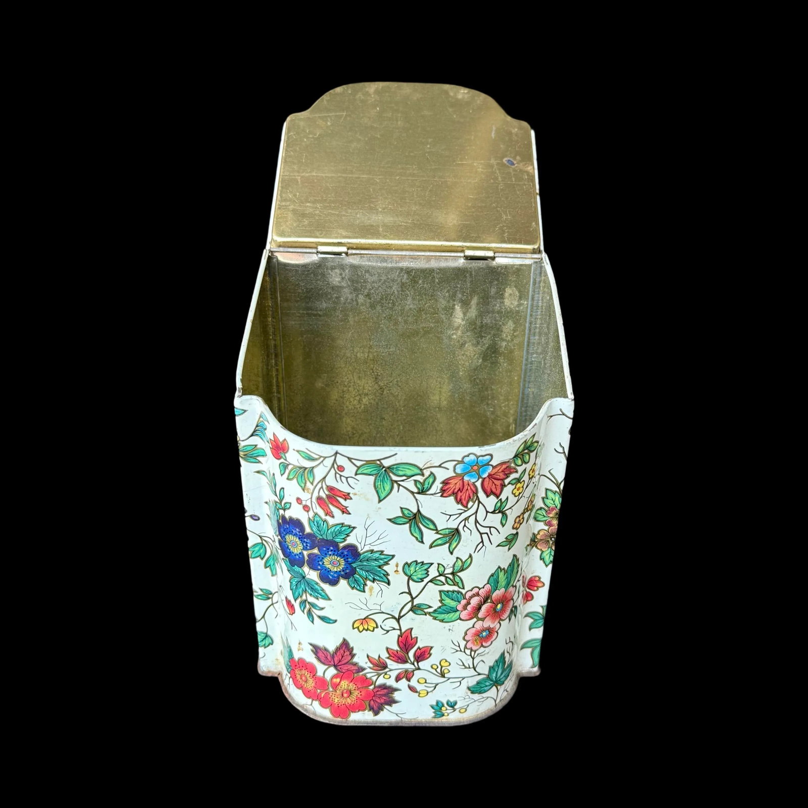 Vintage Daher Floral Tin, Hinged Lid, Blue & Orange Flower Design, Made in England for Daher Long Is - 4