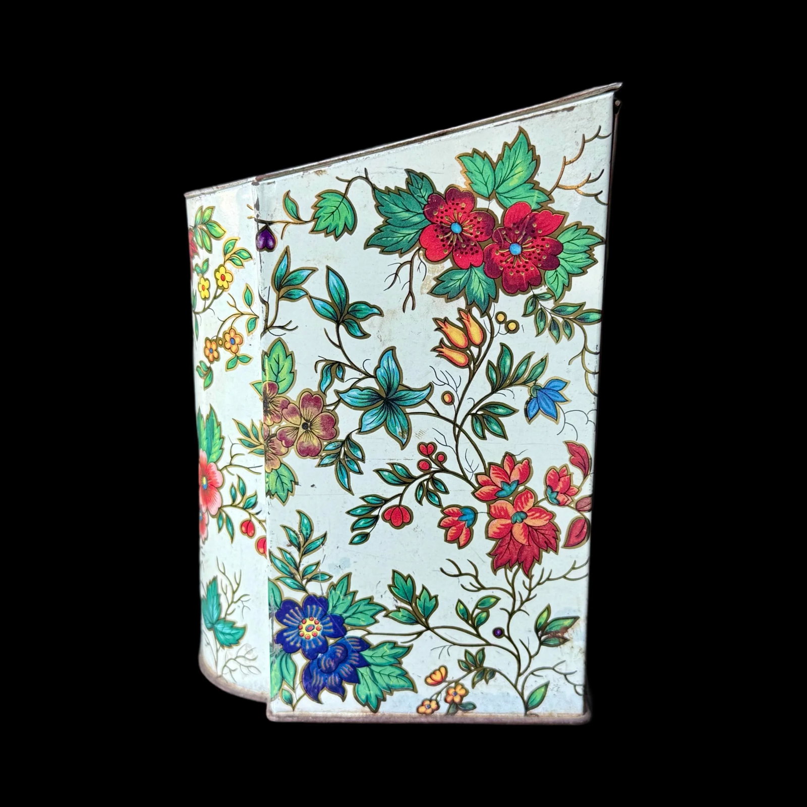 Vintage Daher Floral Tin, Hinged Lid, Blue & Orange Flower Design, Made in England for Daher Long Is - 5