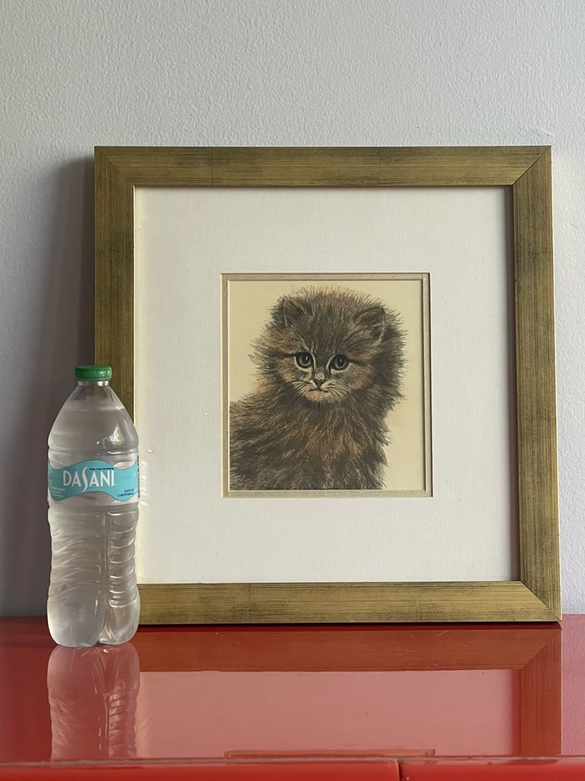 Ooak Cat Kitten Hand-Colored Pastel Lithograph Art Signed Gatterbauer Framed #8 - 3