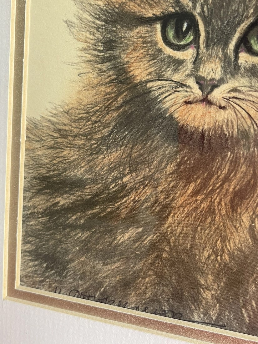 Ooak Cat Kitten Hand-Colored Pastel Lithograph Art Signed Gatterbauer Framed #8 - 4