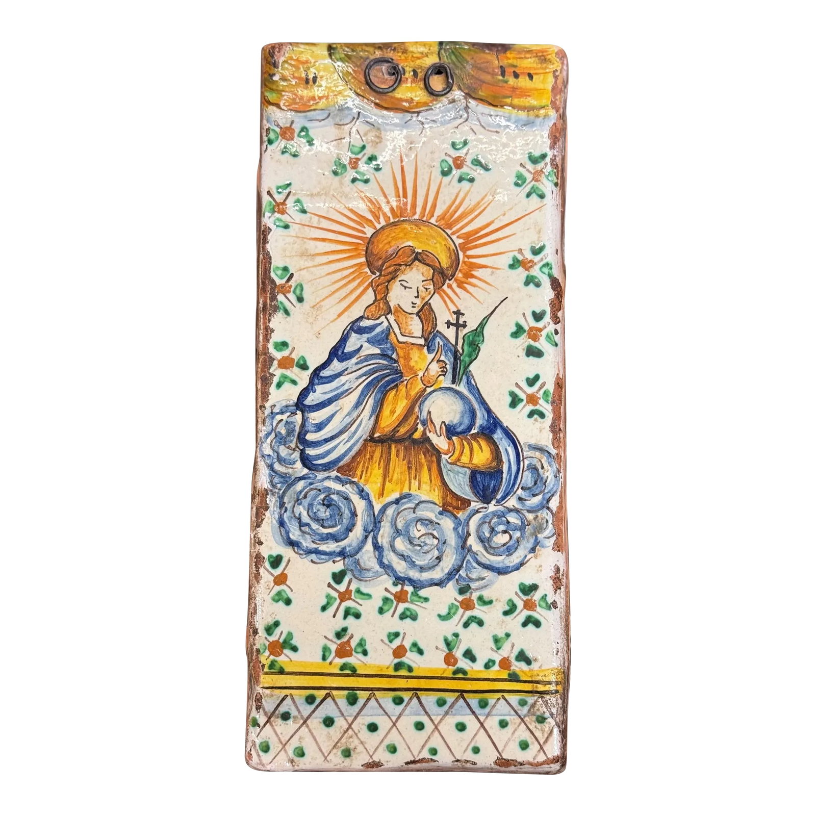 19th Century Castelli San Donato Italian Hand Painted Madonna Tile (1 of 3)