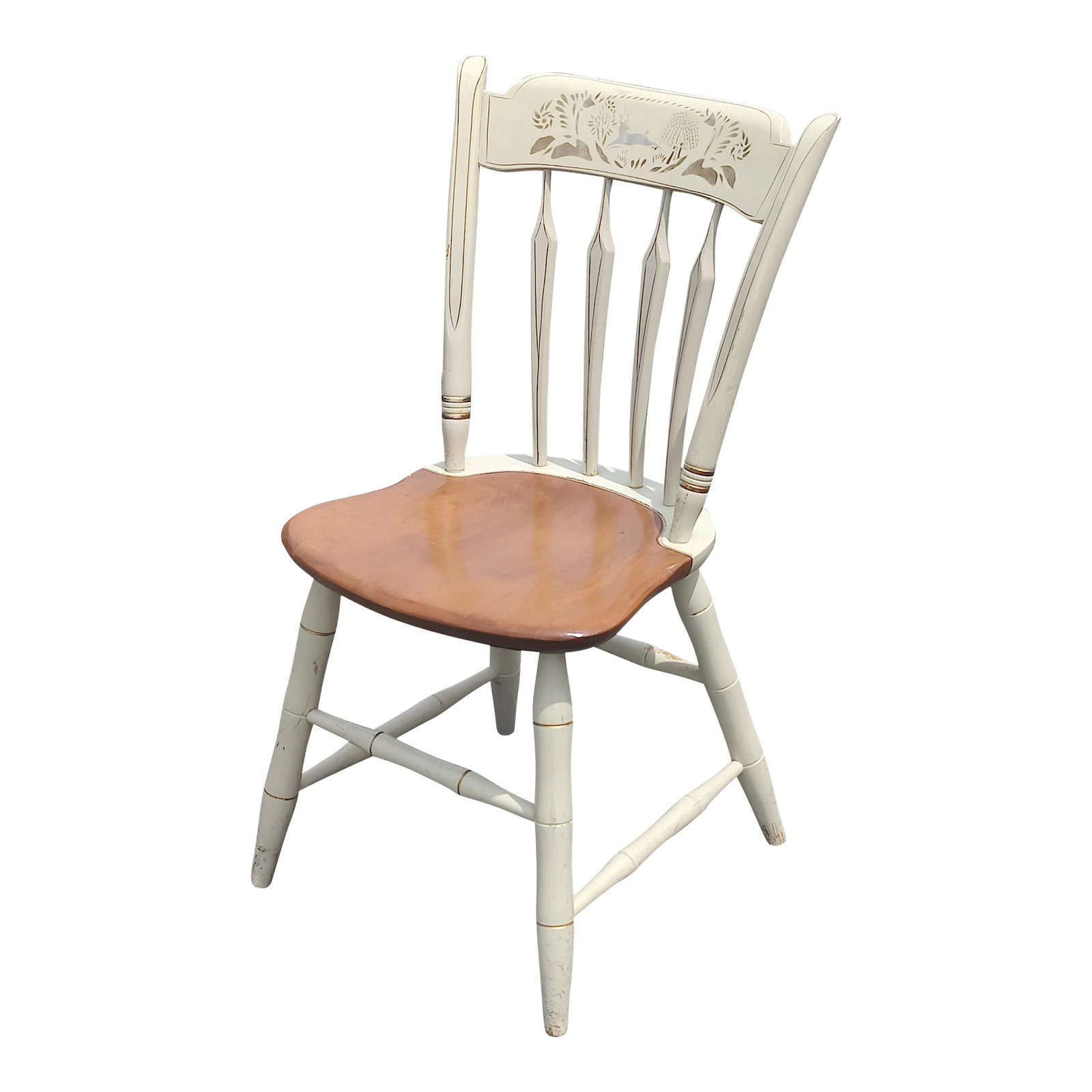 Mid 20th Century Vintage Ethan Allen Stenciled Windsor Side Chair: Vintage Ethan Allen Hitchcock style Stenciled Windsor Side Chair made from Solid wood and hand painted Sturdy and strong Condition: Alterations: Original Condition Unaltered Imperfections: Some Imperf