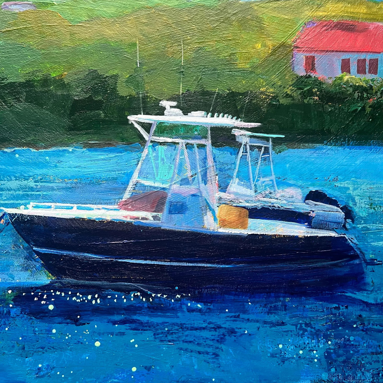 Boats, Great Salt Pond, Block Island, Original Acrylic Painting by Julia Lawing - 2