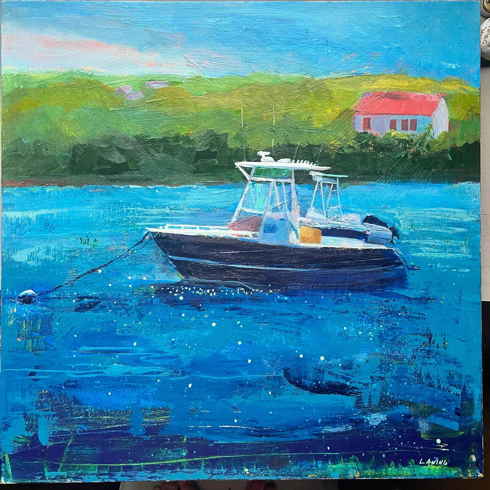 Boats, Great Salt Pond, Block Island, Original Acrylic Painting by Julia Lawing - 4