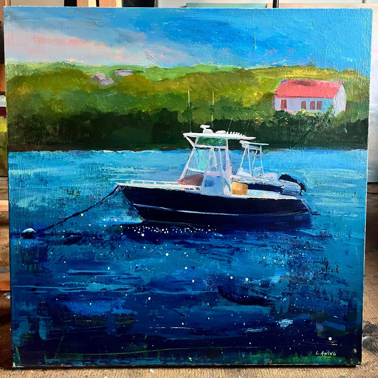 Boats, Great Salt Pond, Block Island, Original Acrylic Painting by Julia Lawing - 8