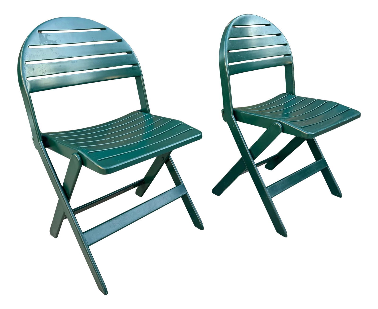 1993 Vintage Niels Gammelgaard For Ikea Green Folding Chairs - A Pair: Rare Pair of Niels Gammelgaard Designed Folding Chairs - IKEA Vintage Add a touch of Danish design to your space with this rare pair of heavy plastic, green folding chairs designed by renowned Danish