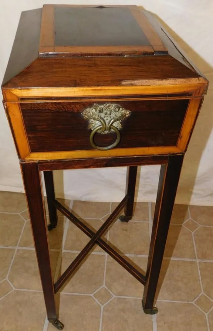 English Traditional Rosewood & Banded Satinwood Box on Stand - 2