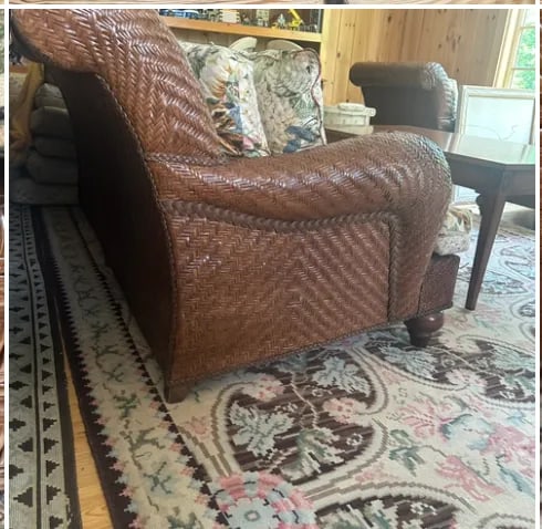 Lexington Woven Sofa With Floral Cushions With Matching Chair and Ottoman - 2