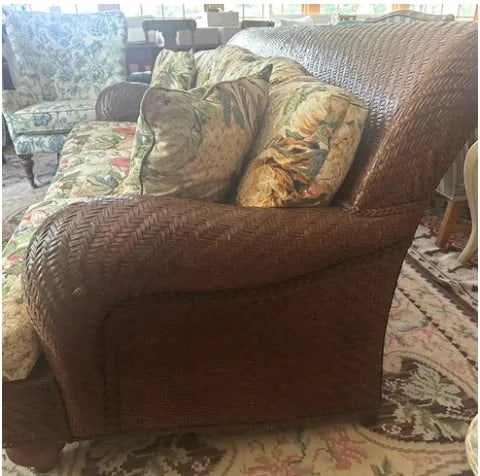 Lexington Woven Sofa With Floral Cushions With Matching Chair and Ottoman - 4