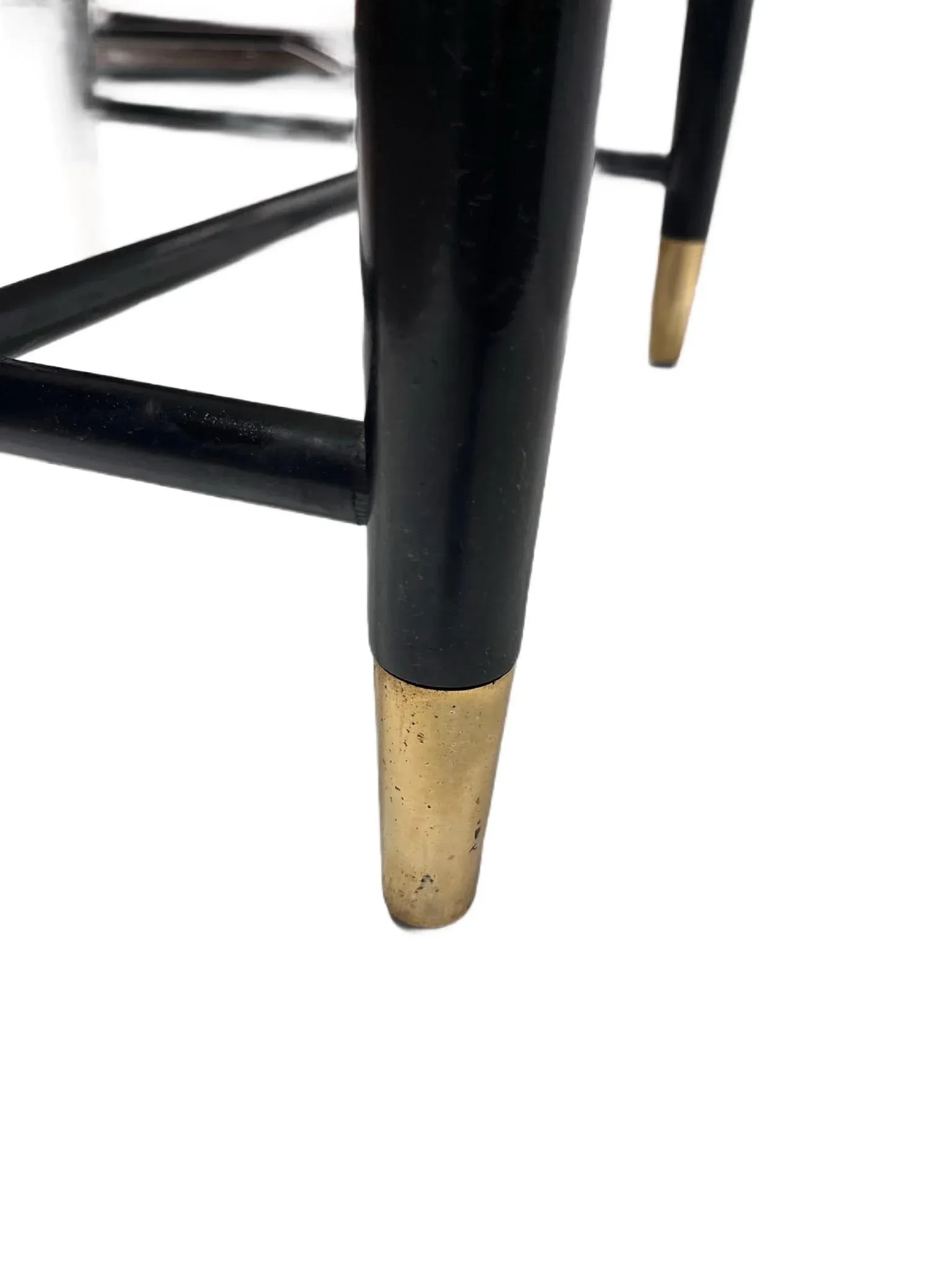 1980s Henredon Chinoiserie Inspired Black Lacquer Asian Cane Back Armchairs - 5