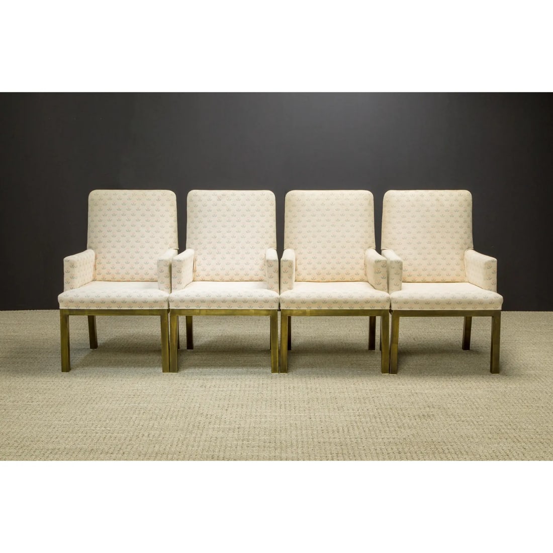 Mastercraft Brass Dining Armchairs With Grandma Fabric, Circa 1970s - A Pair - 2
