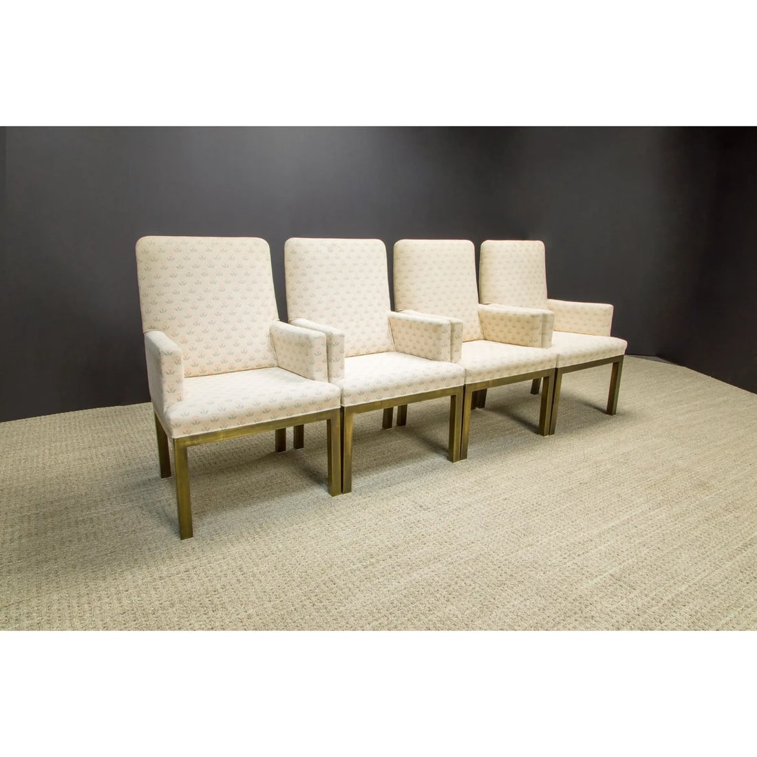 Mastercraft Brass Dining Armchairs With Grandma Fabric, Circa 1970s - A Pair - 4