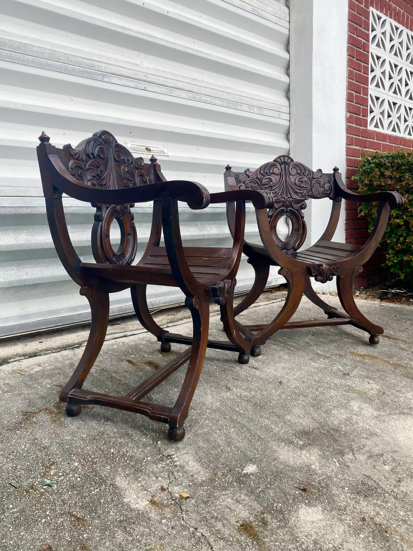 Savonarola Style Chairs a Pair . - 2