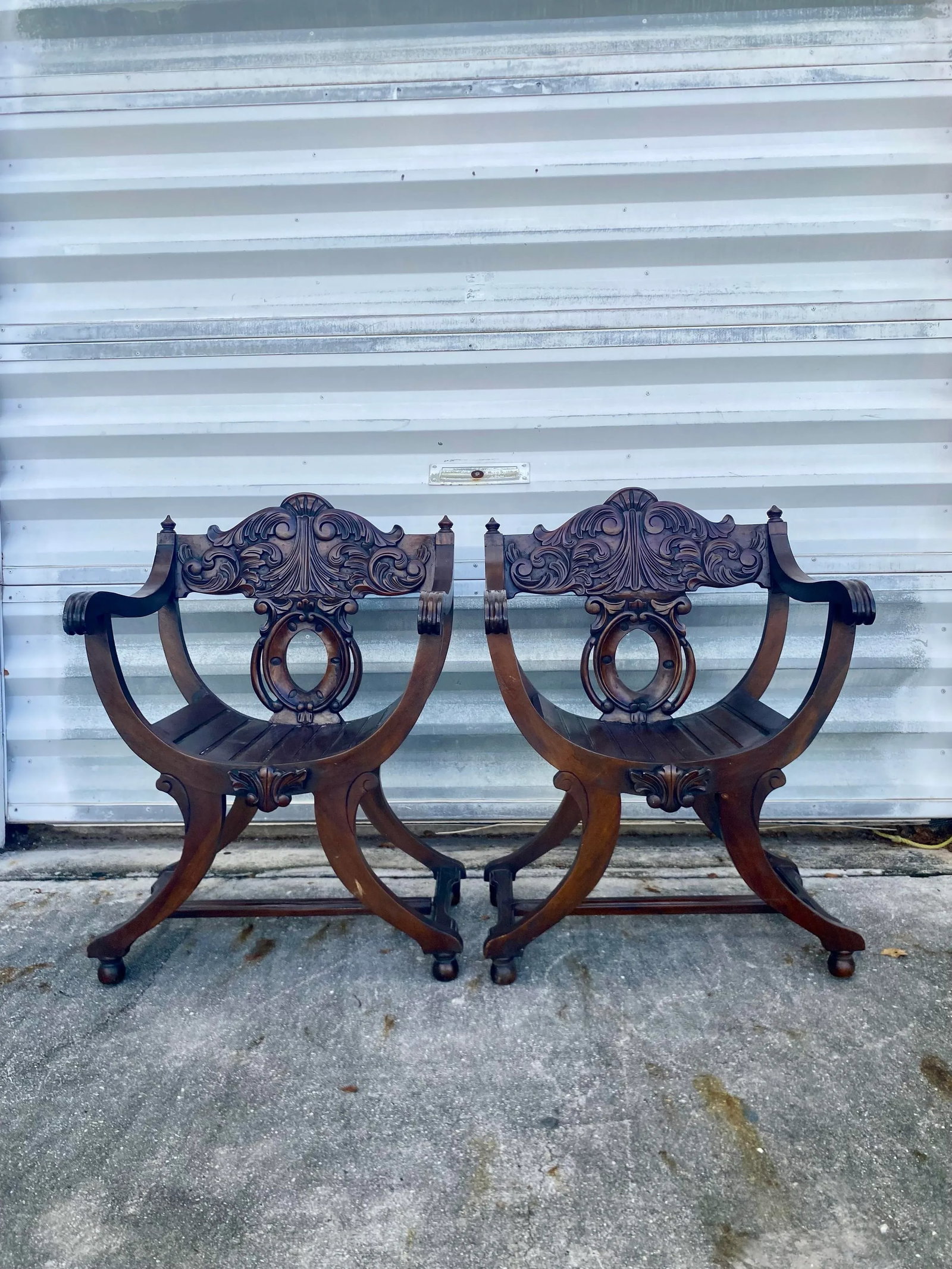 Savonarola Style Chairs a Pair . - 7