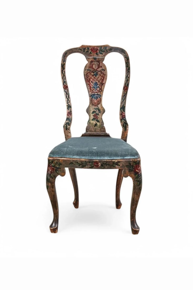Pair of Italian Rococo Polychrome Dining Chairs 19th Century - 2