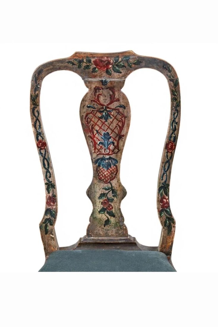 Pair of Italian Rococo Polychrome Dining Chairs 19th Century - 3