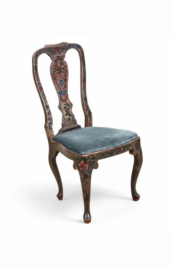 Pair of Italian Rococo Polychrome Dining Chairs 19th Century - 4