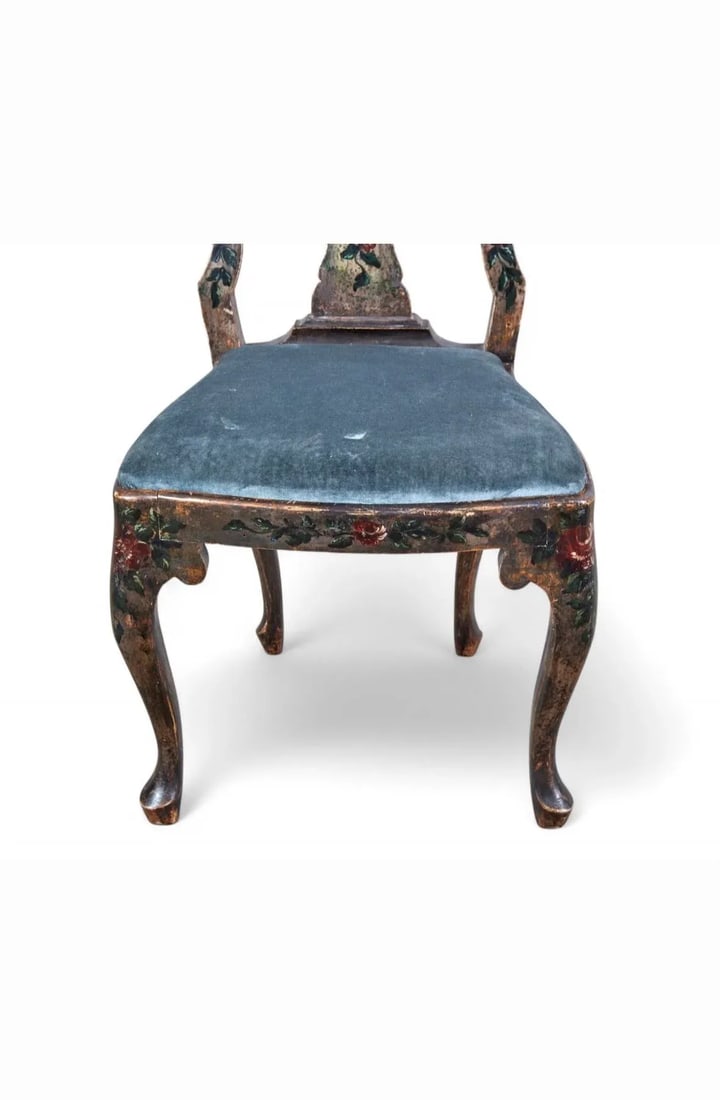 Pair of Italian Rococo Polychrome Dining Chairs 19th Century - 6