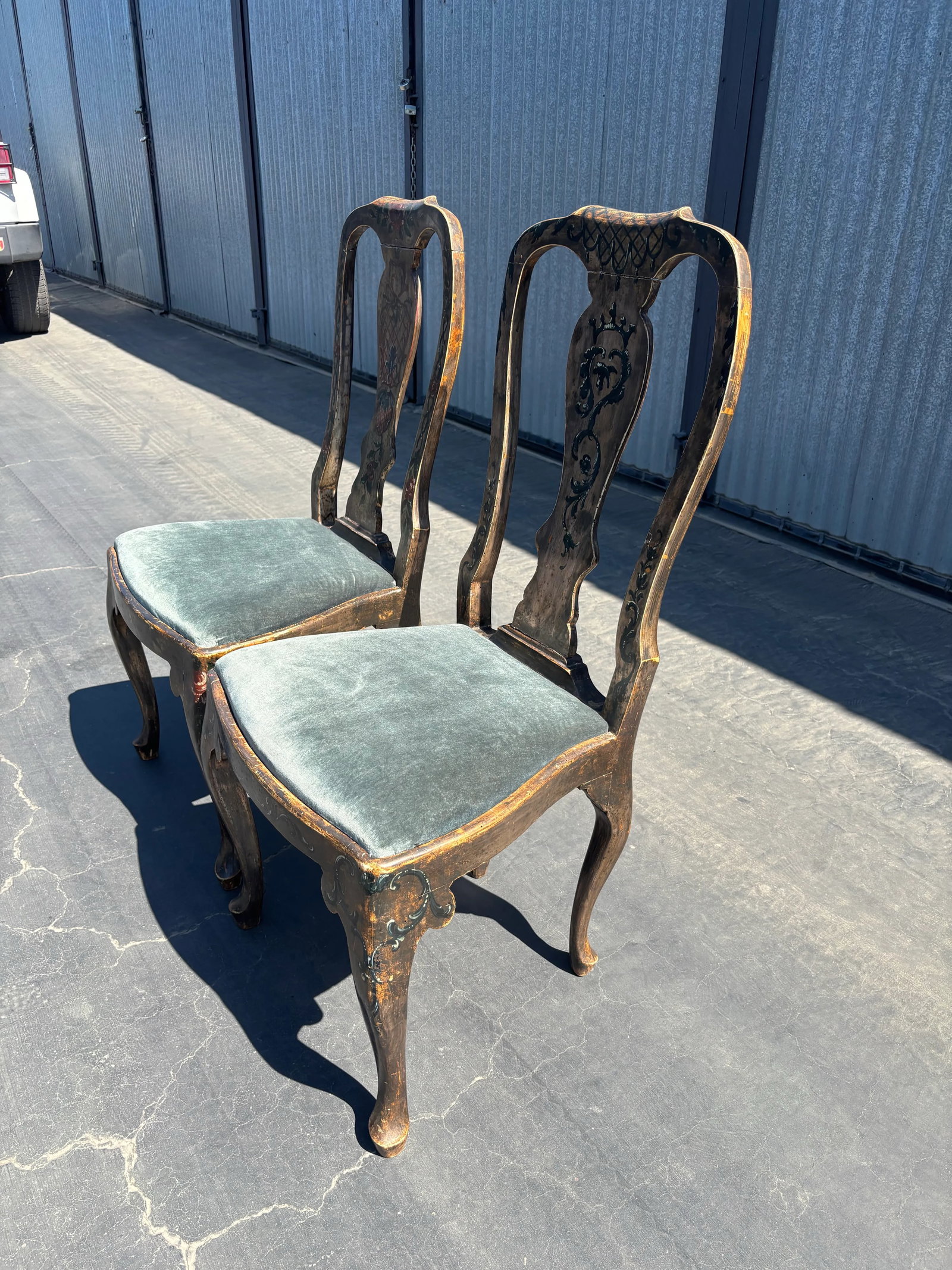 Pair of Italian Rococo Polychrome Dining Chairs 19th Century - 7