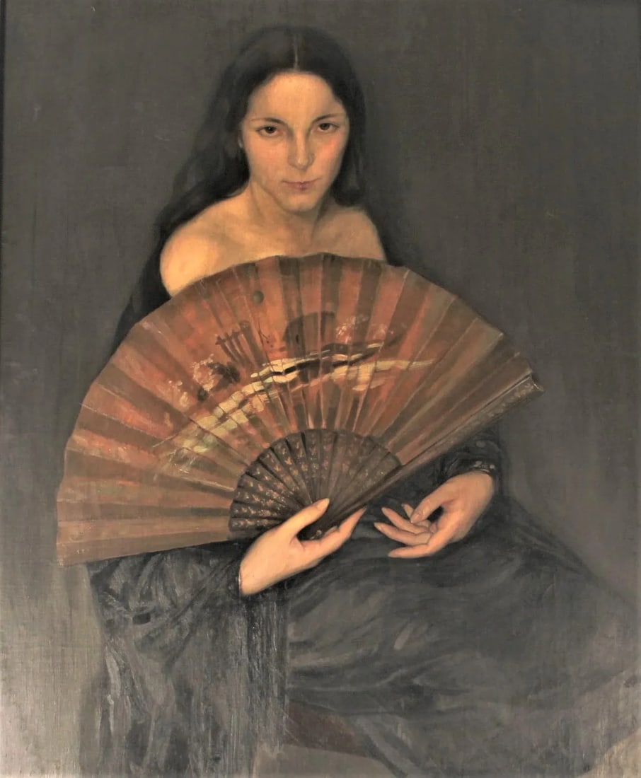 Vintage Argentinian Lady With a Fan Painting Signed V. E. R., Framed - 6