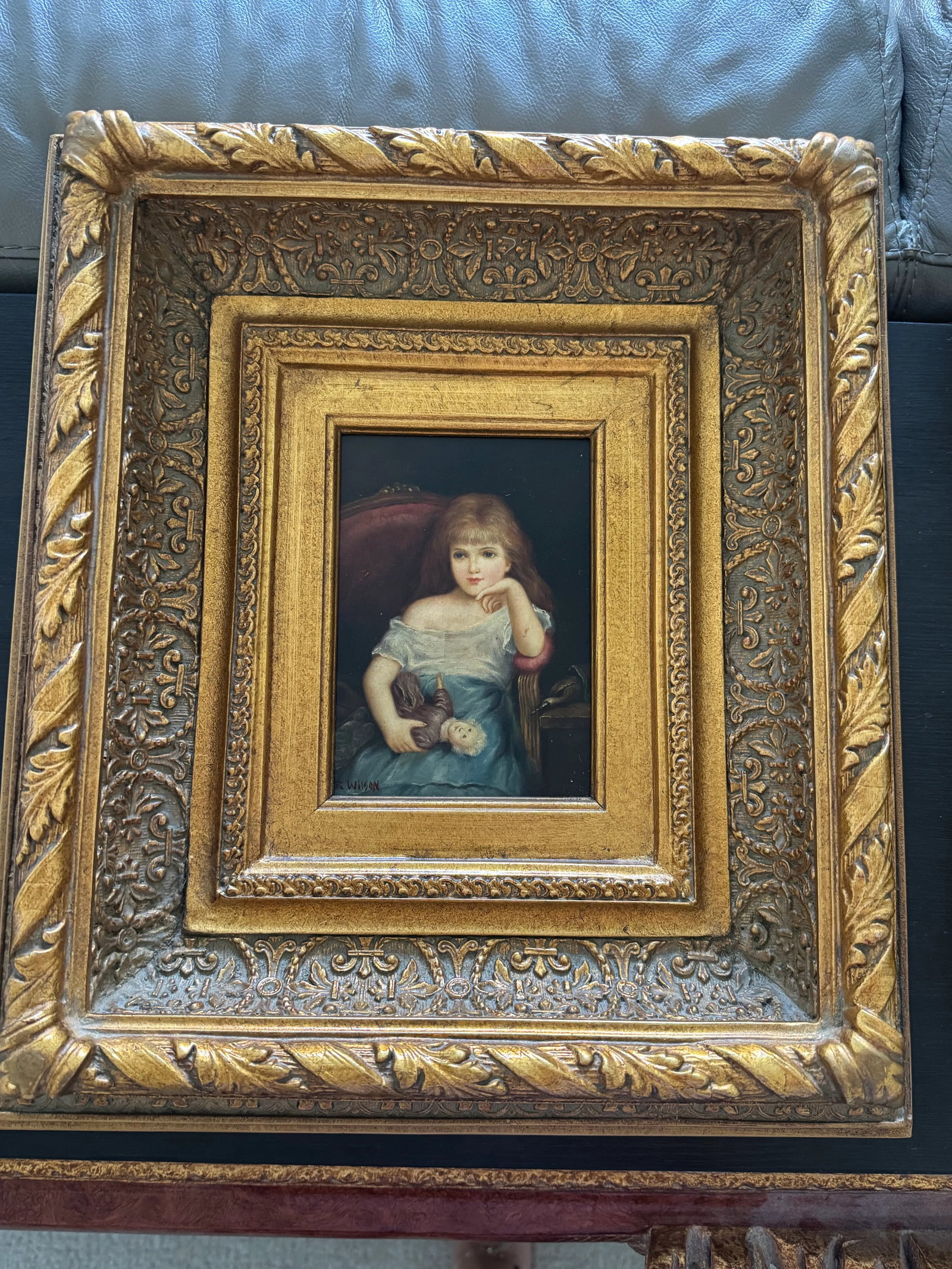 Late 19th Century Victorian-Style Portrait of a Young Girl With Doll by R. Wilson - Ornate Gilt Fram - 6