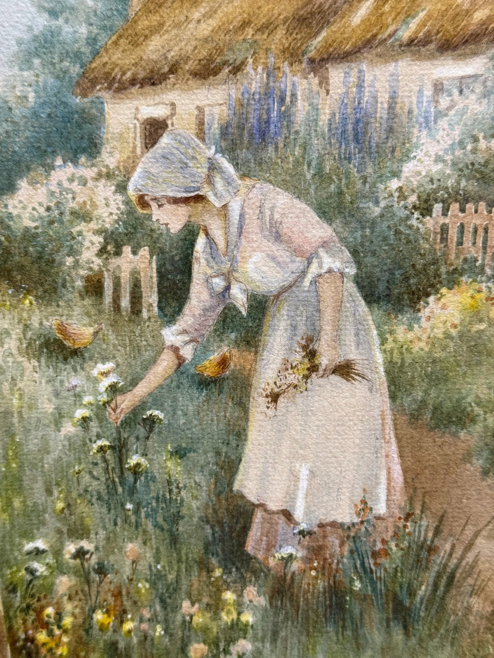 A Watercolor Painting of a Lady Picking Flowers by Mason - 3