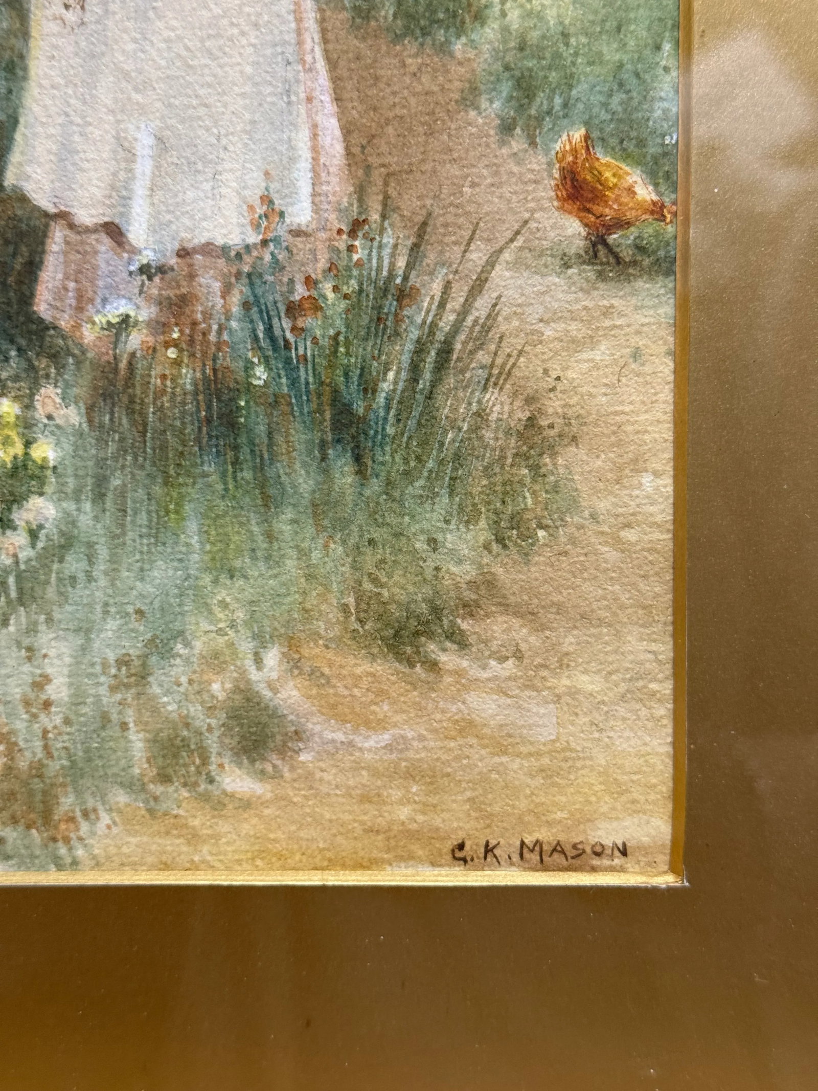 A Watercolor Painting of a Lady Picking Flowers by Mason - 5