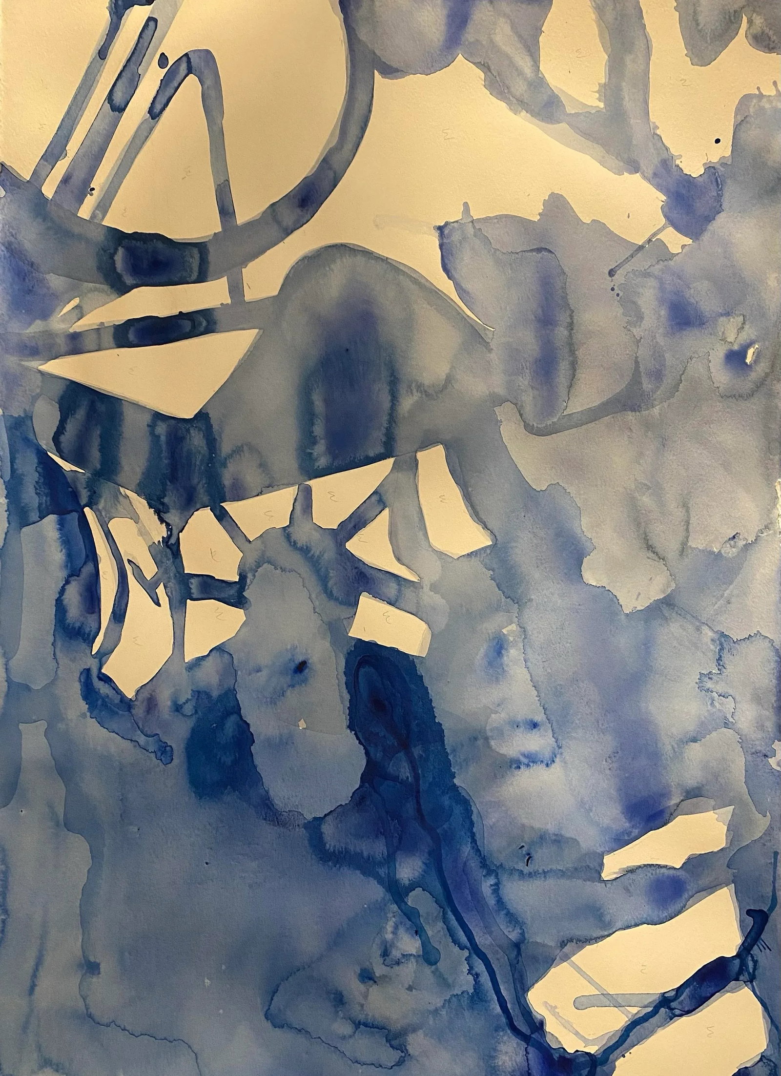 "Liberty With Bike". Original Acrylic on Cold Pressed Paper. 22x30. Award Winning Juried Artist. Sig: An abstract exercise with only a wash brush, thinned acrylic, and a great piece of cotton paper turned out to be Lady Liberty with a bike riding overhead. It's funny where the mind takes you when you