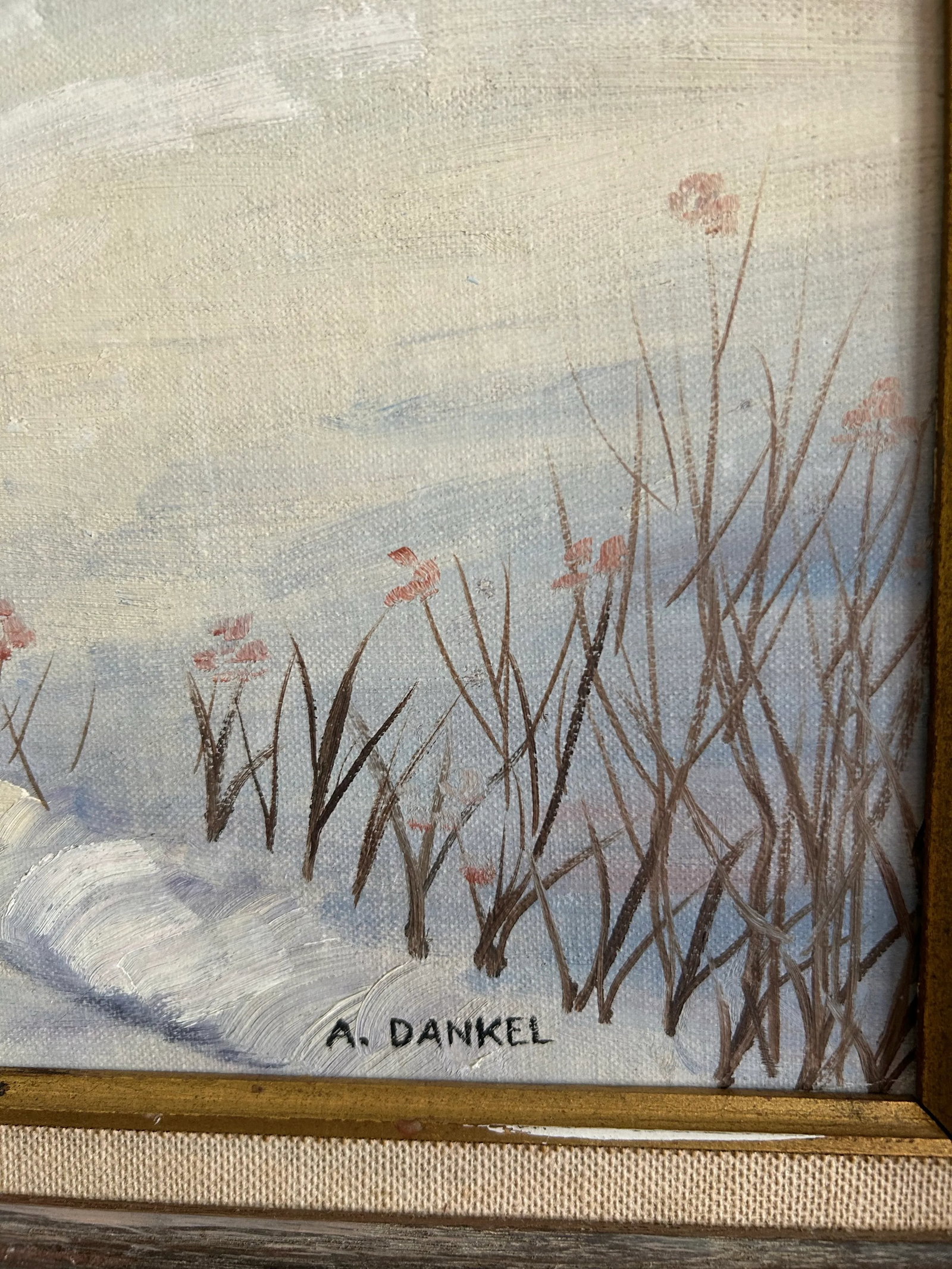 Vintage Impressionist Snowy Farm Landscape Framed Oil Painting - 6