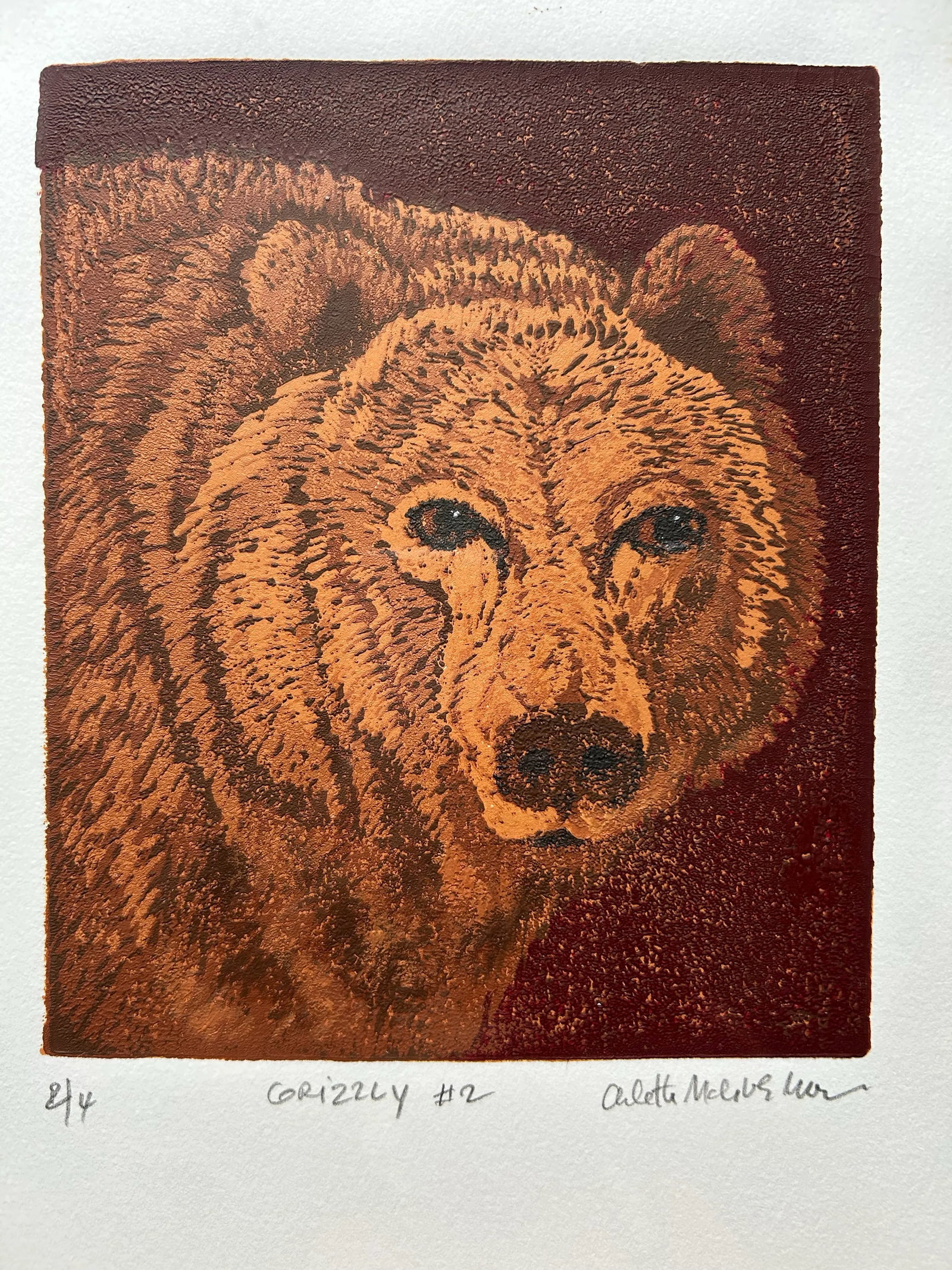 Vintage Original Framed Lithograph of Grizzly Bear - 3