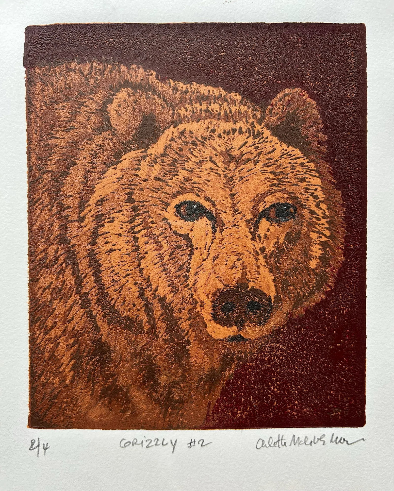 Vintage Original Framed Lithograph of Grizzly Bear - 4