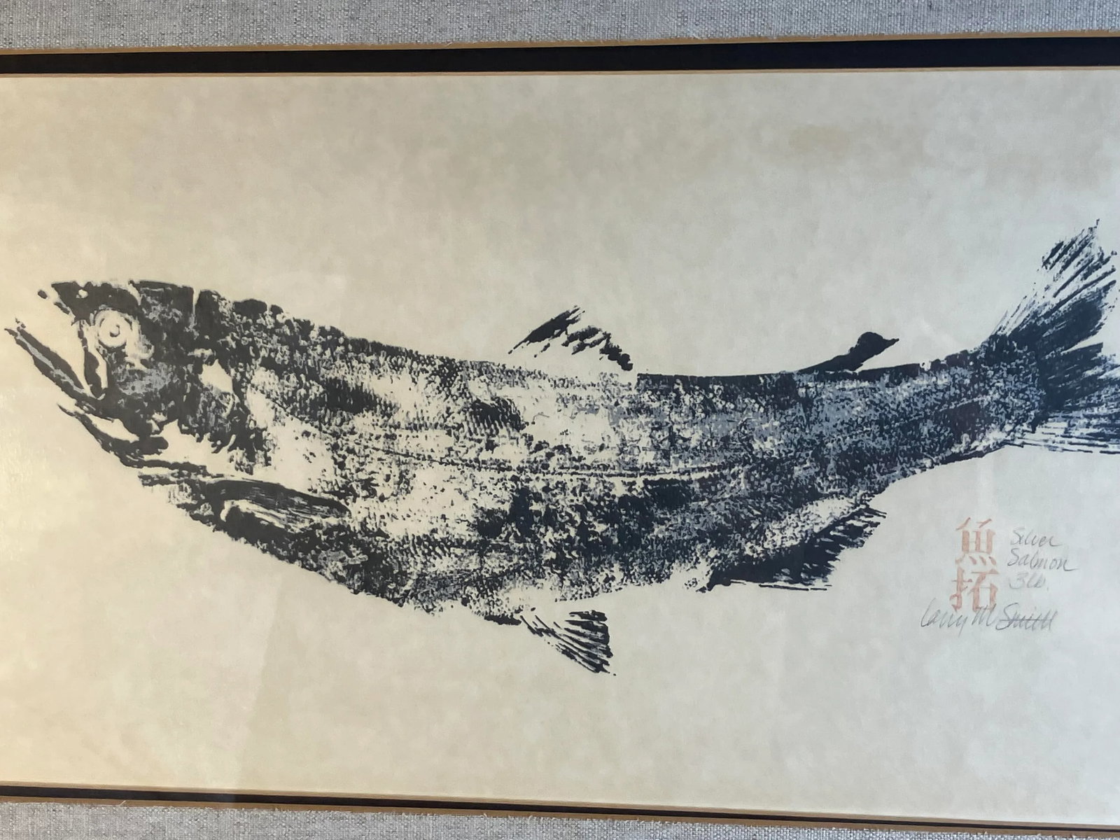 Gyotaku Fish Print "Silver Salmon" by Larry M. Smith - Vintage Framed Fishing Art, Japanese, Coastal - 3
