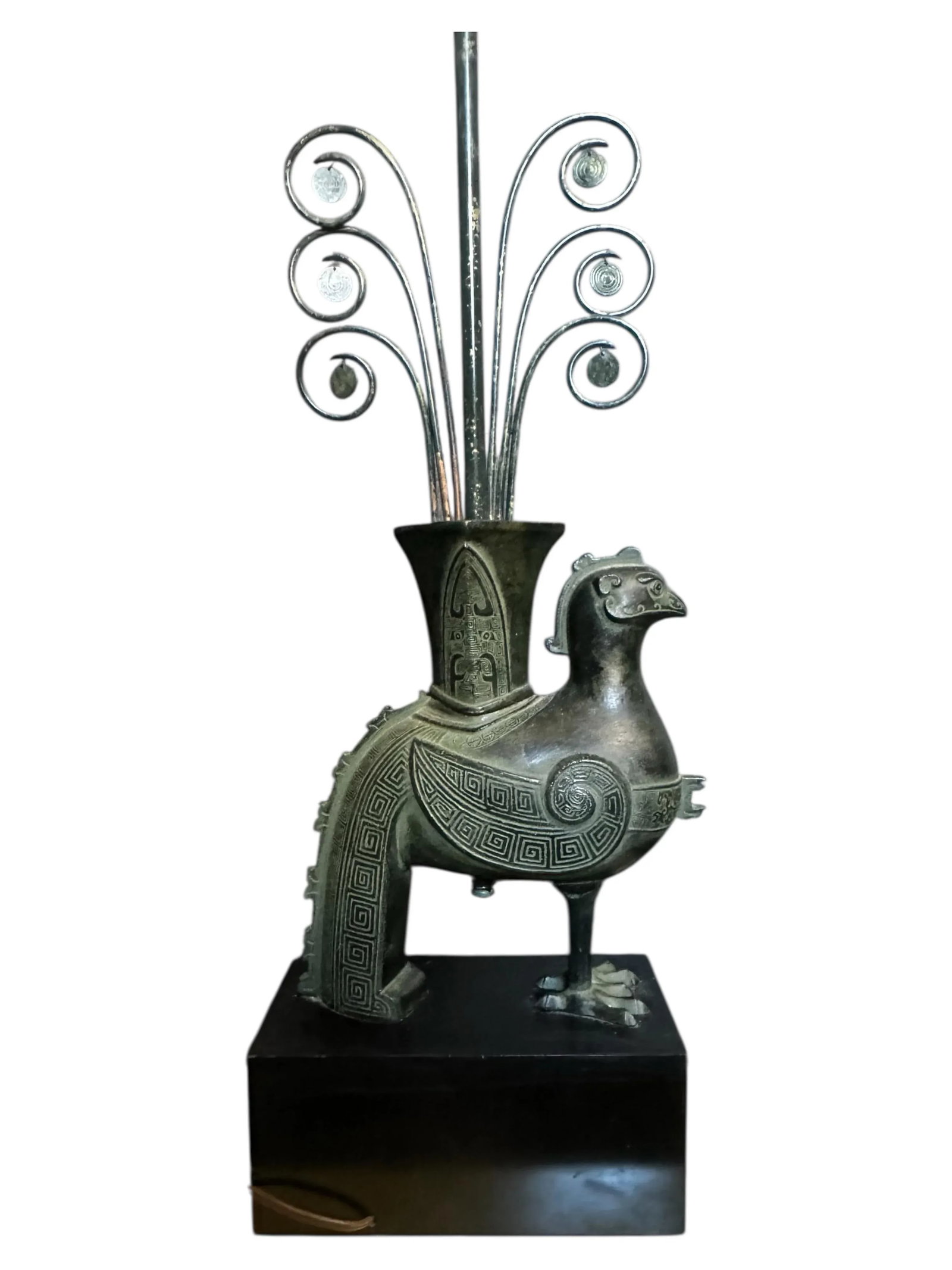 1950s William Billy Haines Chinese Bronze Style Hollywood Regency Rooster Lamp, Unmarked - 4