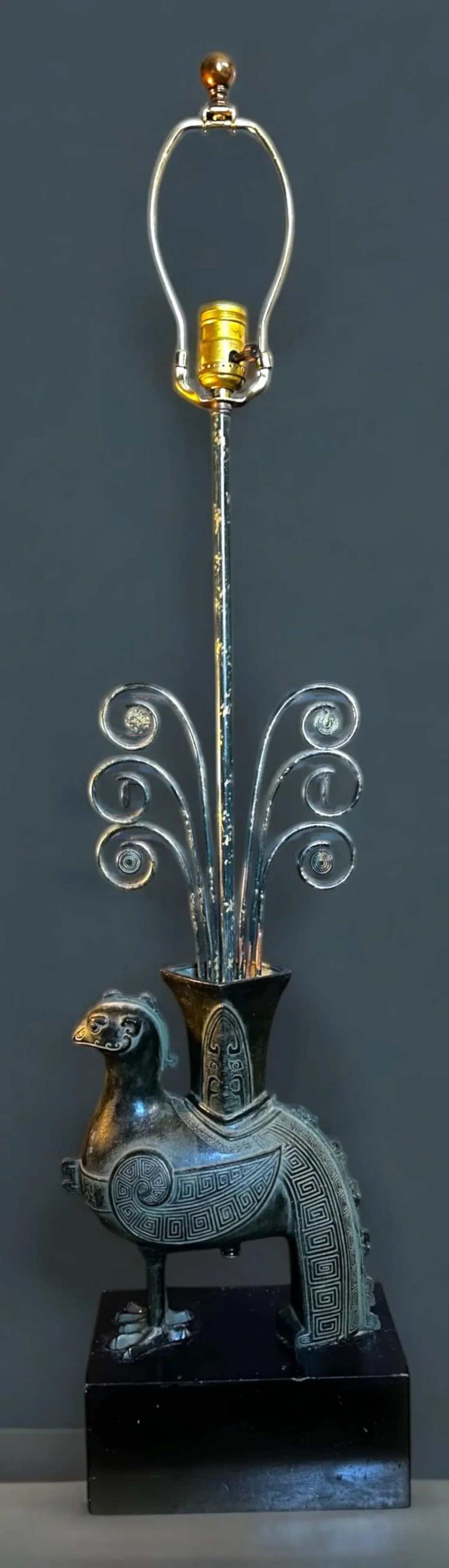 1950s William Billy Haines Chinese Bronze Style Hollywood Regency Rooster Lamp, Unmarked - 5