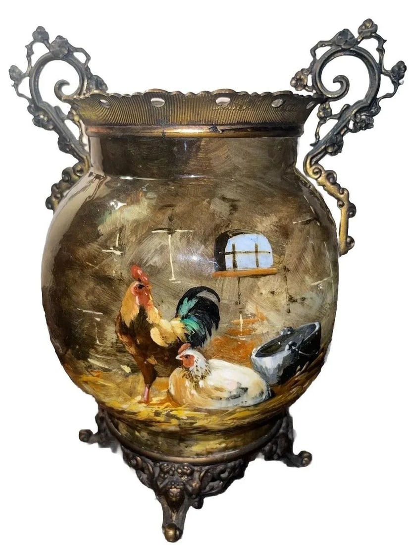 19th Century French Barbotine Majolica Vase by Theodore Lefront and E. Nouviant, With Ormolu Mounts - 2