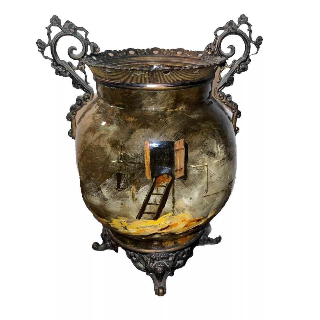 19th Century French Barbotine Majolica Vase by Theodore Lefront and E. Nouviant, With Ormolu Mounts - 3