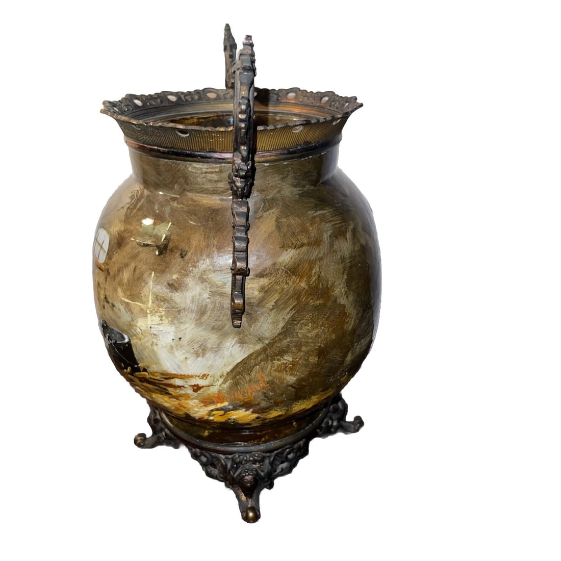 19th Century French Barbotine Majolica Vase by Theodore Lefront and E. Nouviant, With Ormolu Mounts - 4