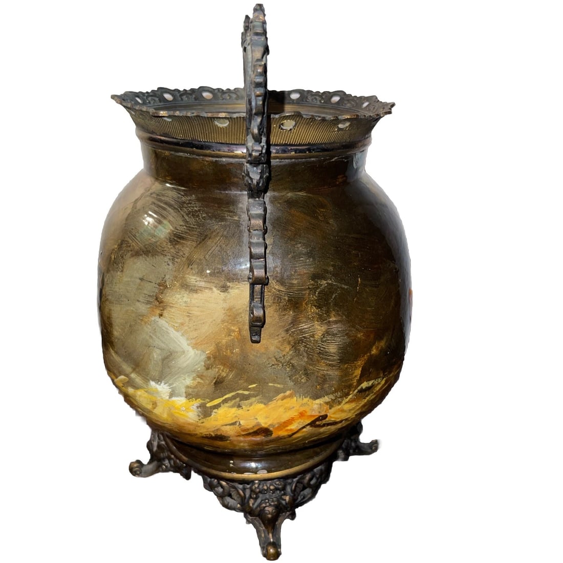19th Century French Barbotine Majolica Vase by Theodore Lefront and E. Nouviant, With Ormolu Mounts - 3