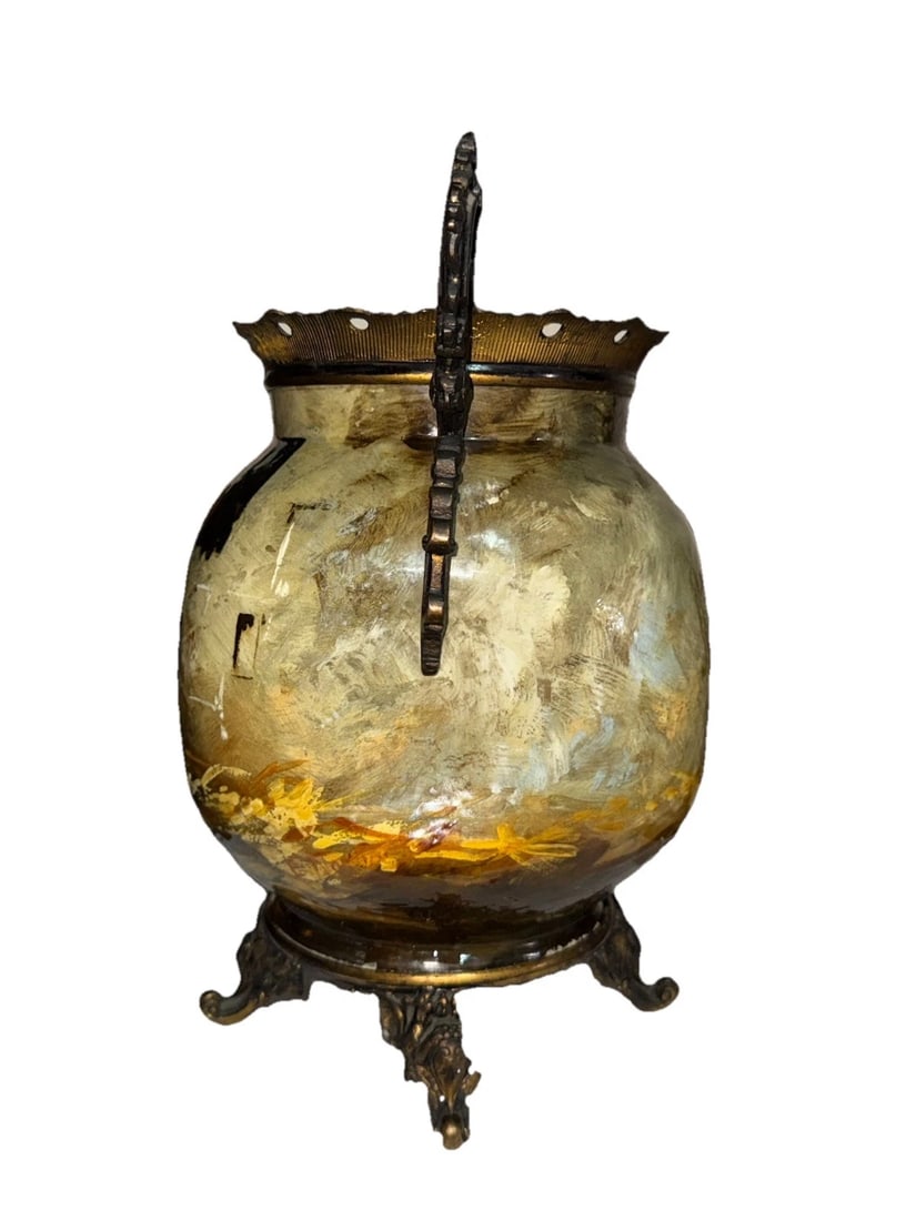 19th Century French Barbotine Majolica Vase by Theodore Lefront and E. Nouviant, With Ormolu Mounts - 4