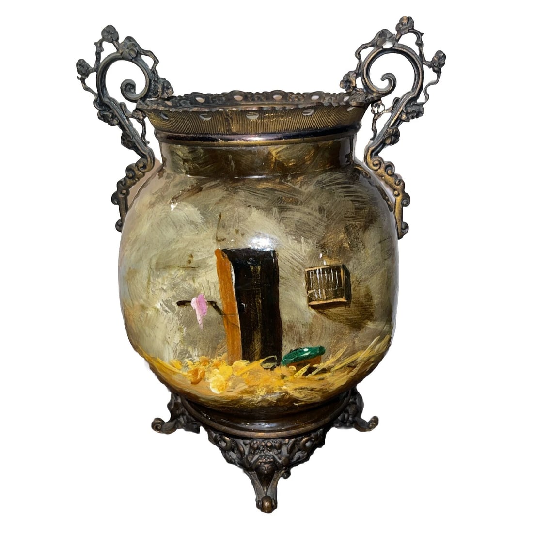 19th Century French Barbotine Majolica Vase by Theodore Lefront and E. Nouviant, With Ormolu Mounts - 5